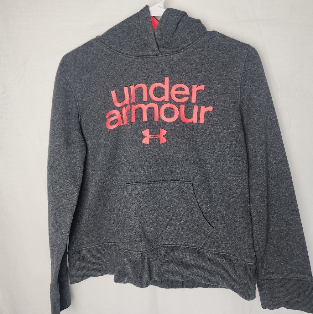 Pink Under Armor Hoodie Cold Gear Youth Large Gray and Hot Pink